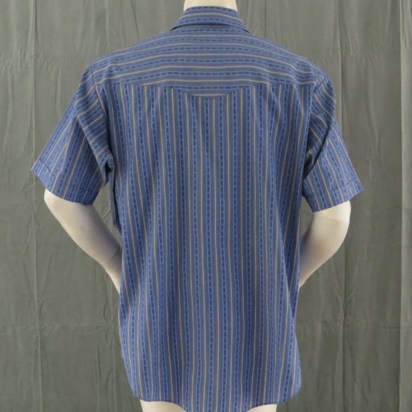 Vintage Western Short Sleeve Shirt - Blue and Yellow Stripes by Ely - Men's XL - Picture 7 of 10